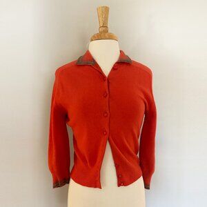Vintage Coral Cardigan Sweater with Collar